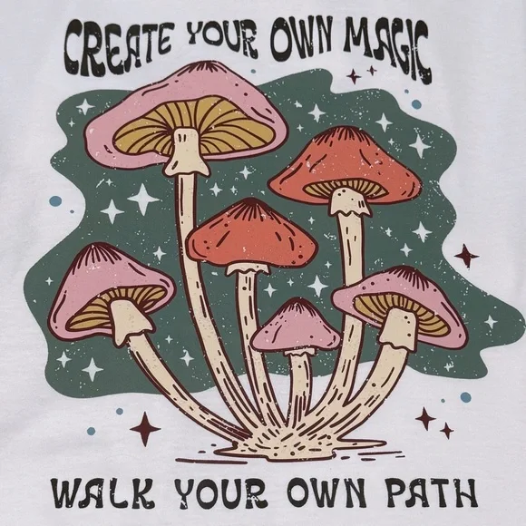 CREATE YOUR OWN MAGIC Mushroom T Shirt Vintage Style Graphic Boho Womens Sz L/XL - Picture 5 of 10